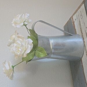 Elegant Silver Flower Pitcher with fake White Roses